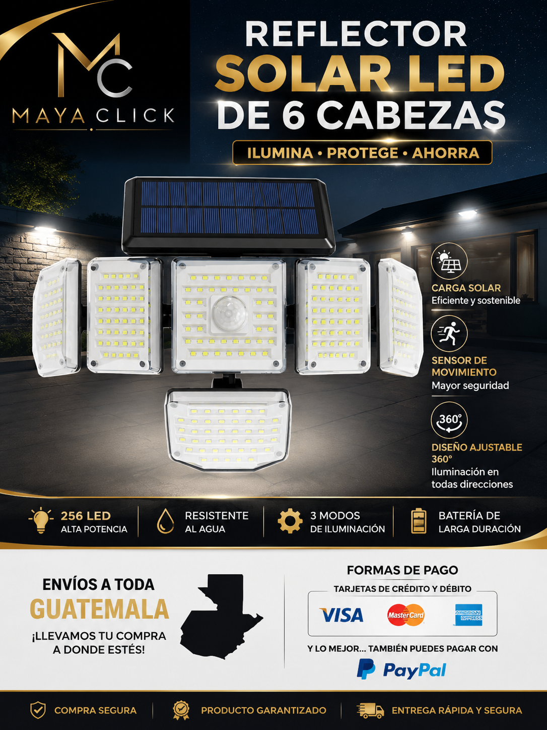 REFLECTOR SOLAR LED DE 6 CABEZAS